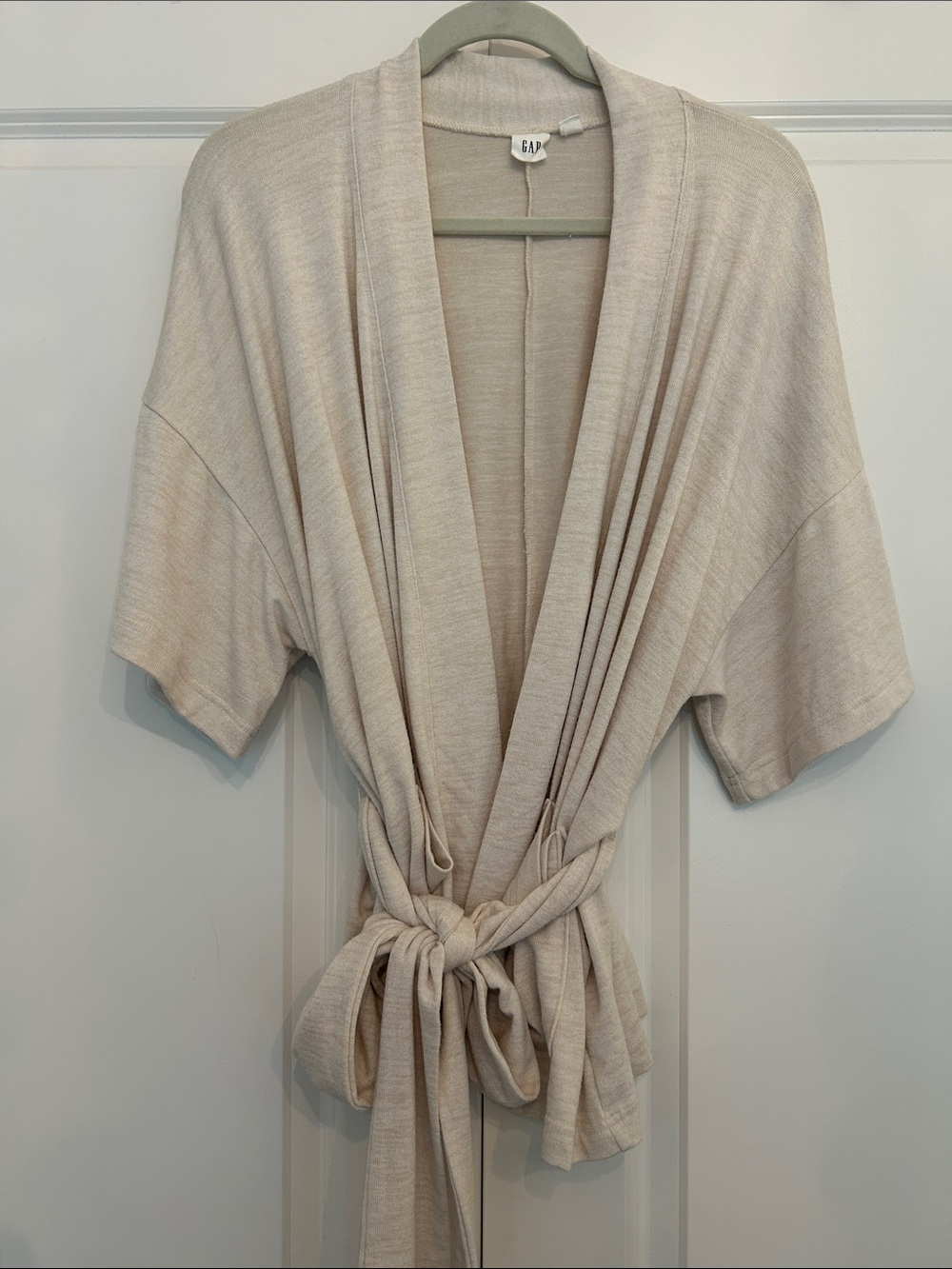 Women's Cream Knit short sleeve Cardigan with Belt
